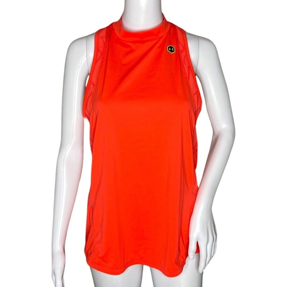 Under Armour Tank Womens Medium Orange UA Rush High Neck Gym Workout Athleisure